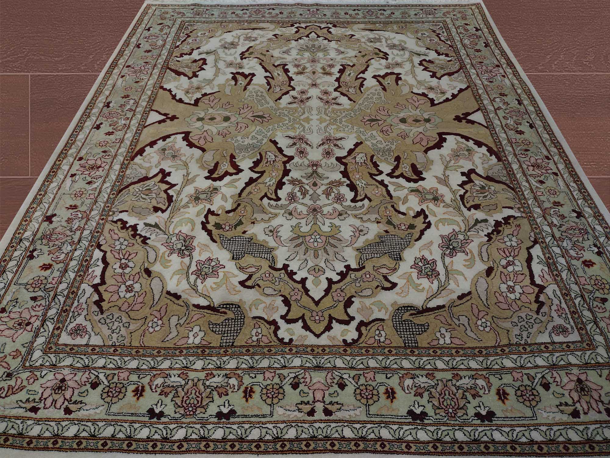 8'0"X9'1" Egypt Handmade Ivory / Beige Floral Area Rug – 8' × 9'1"