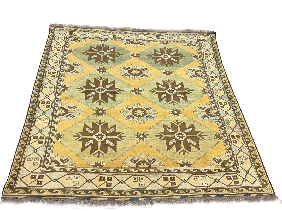 8'10"X9'10" Turkey Tribal Handmade Brown/Yellow Area Rug – 8'10" × 9'10"