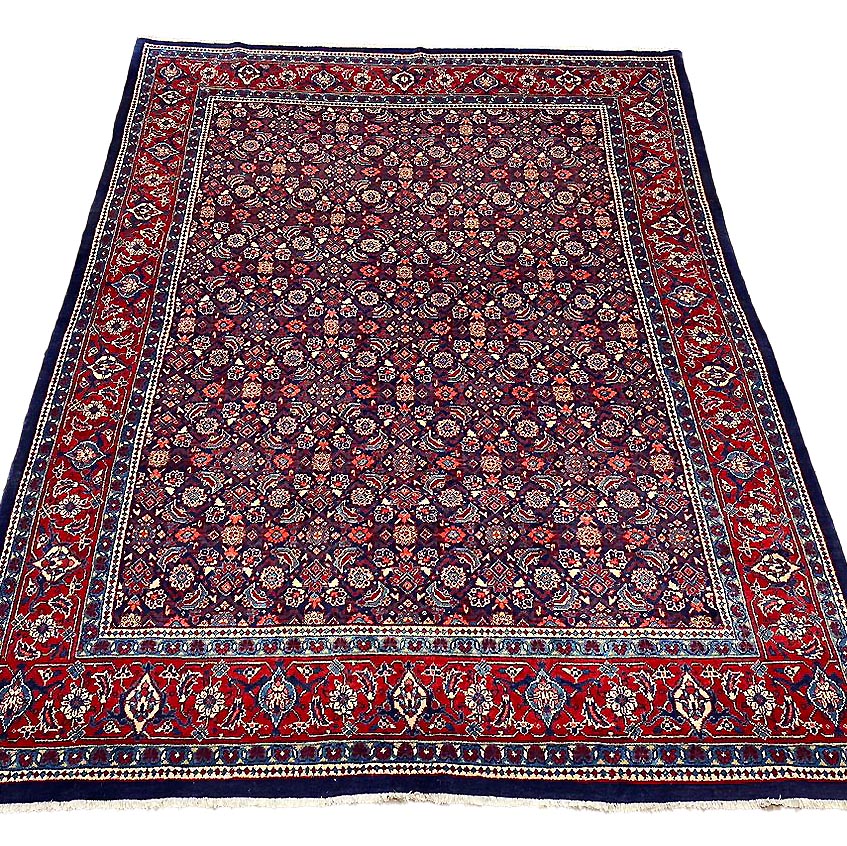 8'2"x10'11" Persian Hand-Woven Blue/Red Vintage Area Rug – 8'2" × 10'11"