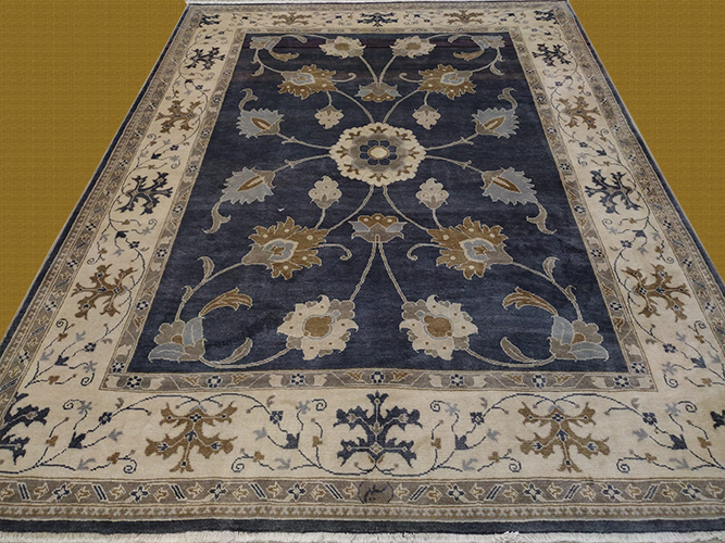 8'3"X10'8" Persian Hand Knotted Blue And Gold Floral Area Rug – 8'3" × 10'8"