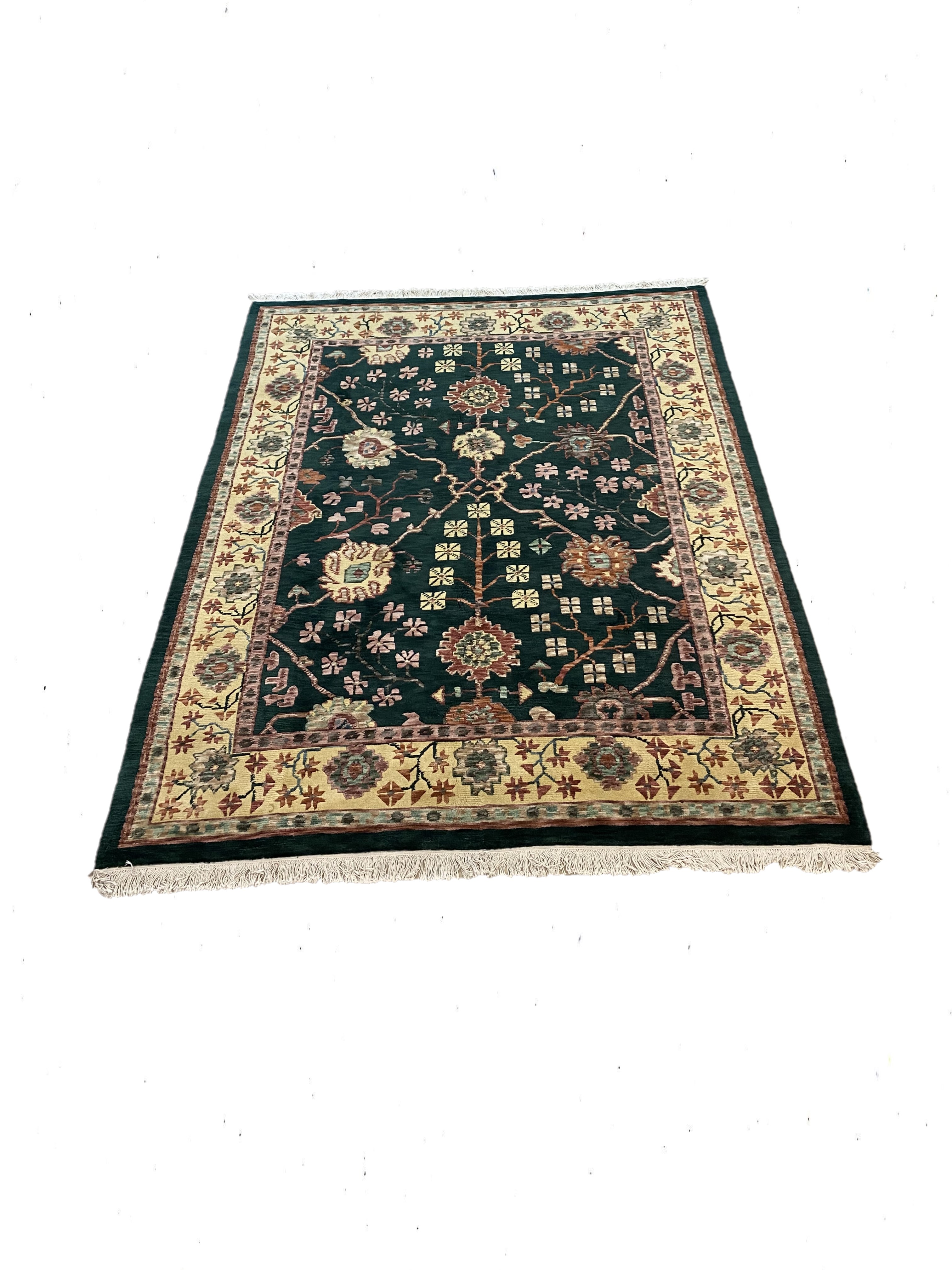 8x10 Dark Green/Gold Handmade Rug – 8' × 10'