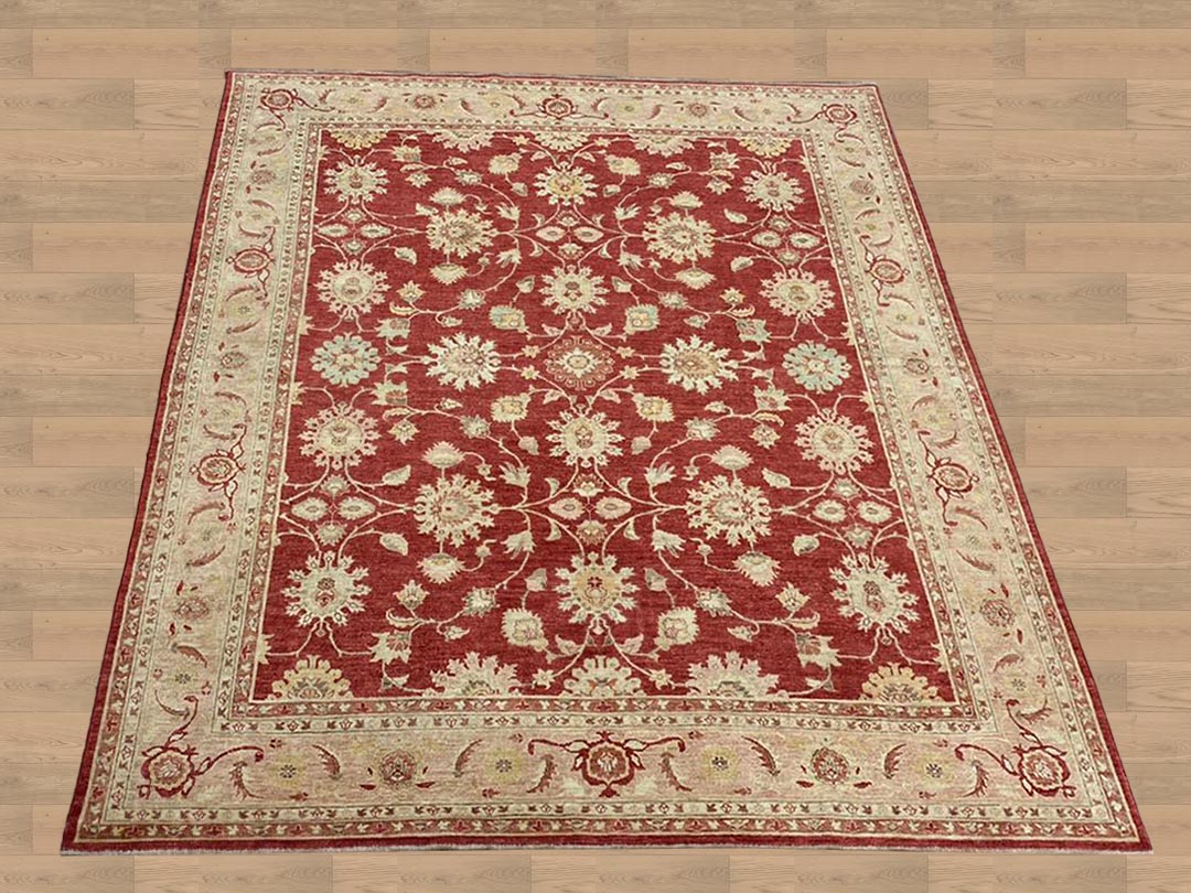 8x10 Hand-Knotted Oushak Red Falu and Pinkish Gray Living Room Area Rug,5015534 – 8' × 10'