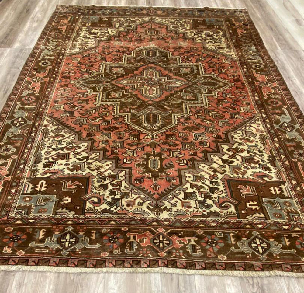 8'X10' Heriz Persian Handmade Irish Coffee/Pinkish Brown Area Rug – 8' × 10'