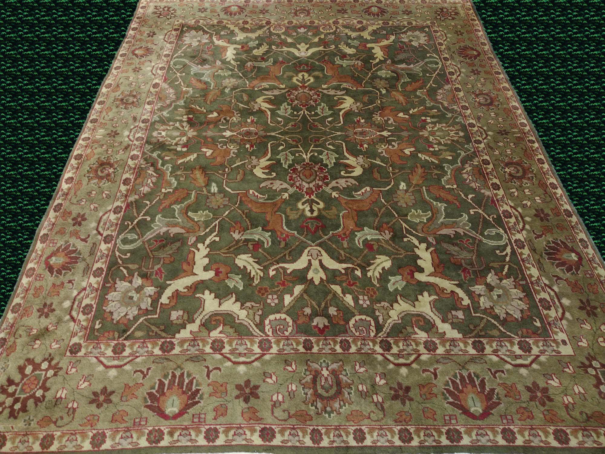 8'X10' India Agra Handmade Green Area Rug – 8' × 10'