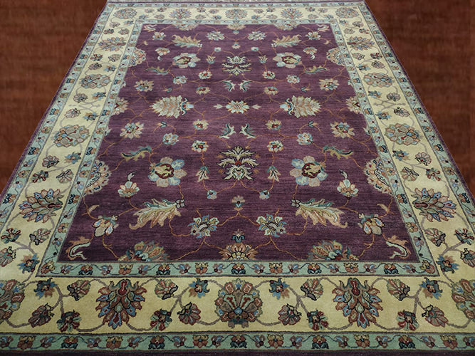 8'X10' India Hand Knotted Purple And Cream Area Rug – 8' × 10'