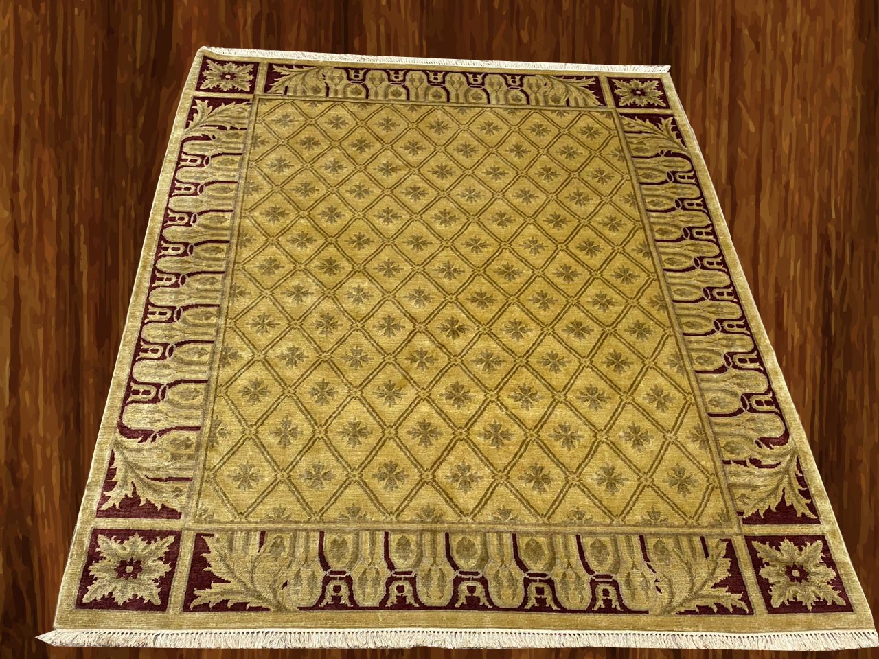 8X10 India Handmade Gold/Maroon Tibet Area Rug – 8' × 10'