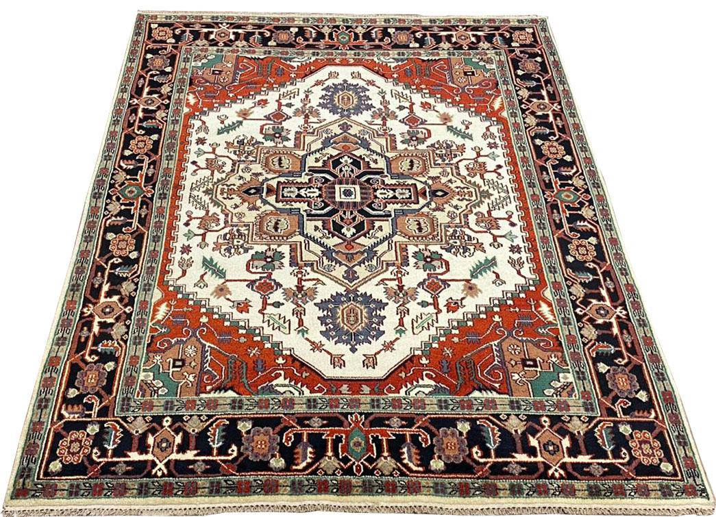 8X10 India Serapi Hand-Knotted Dark Red/Megnata Area Rug – 8' × 10'