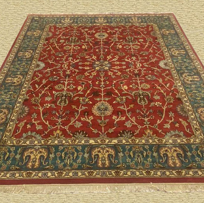 8'X10' Indian Agra Hand Knotted Red/Blue Area Rug – 8' × 10'