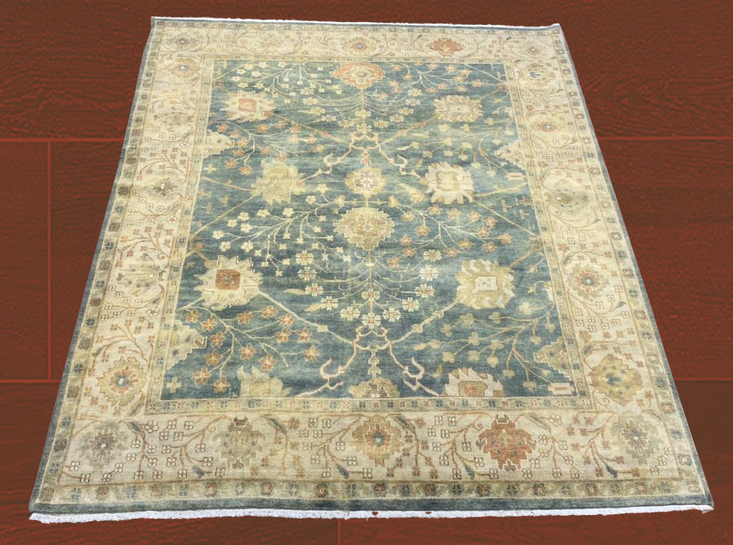 8x10 Indian Oushak Hand Woven Blue Spruce/beige Area Rug – 8' × 10'