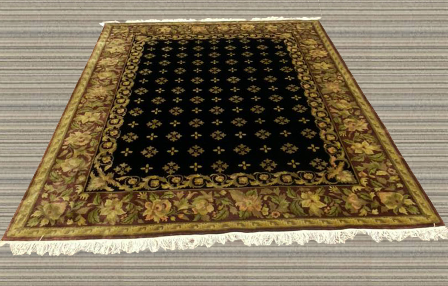 8X10 Indo Tabriz Gold/Black/Brown Floral Area Rug – 8' × 10'