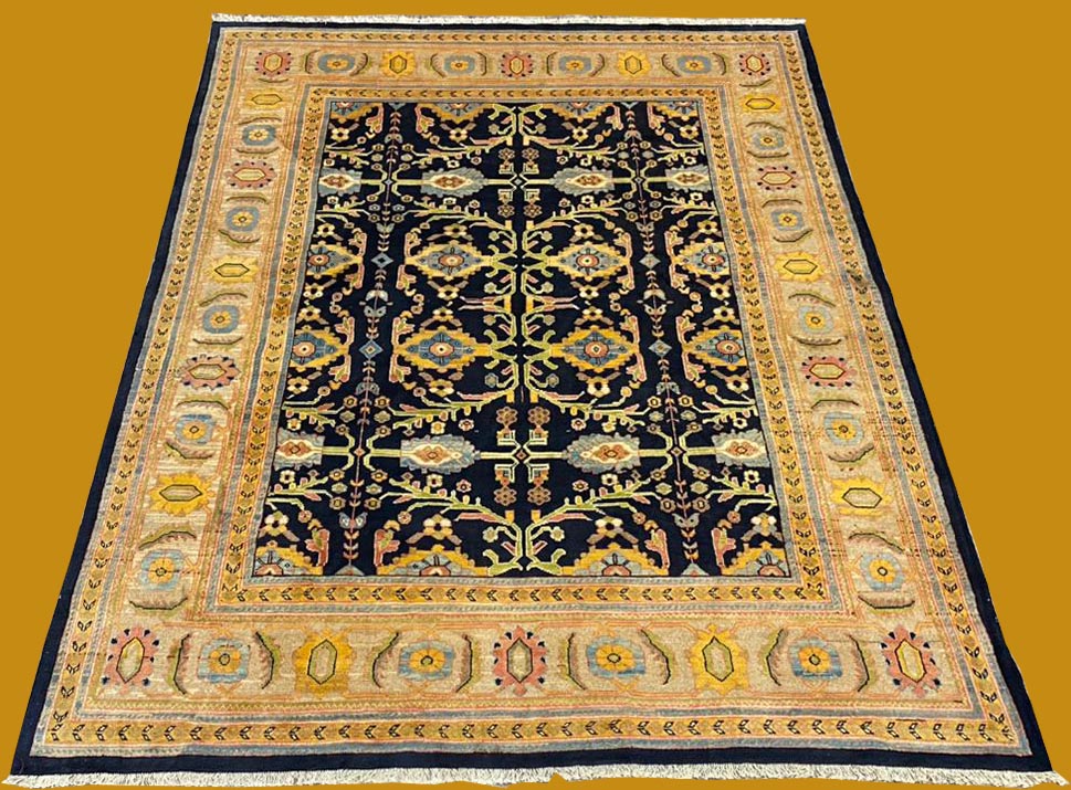 8X10 Mahal Persian Hand Knotted Black/Yellow Area Rug – 8' × 10'