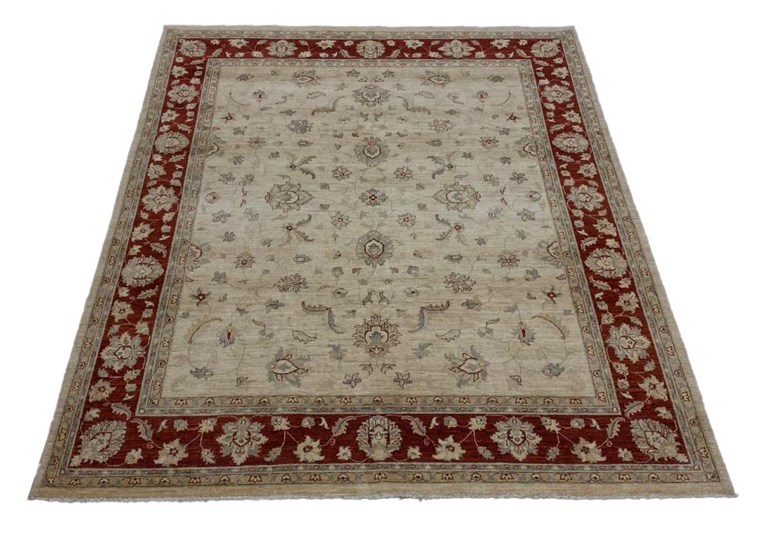 8X10 Pak Oushak Handmade Tan/Maroon Floral Area Rug – 8' × 10'