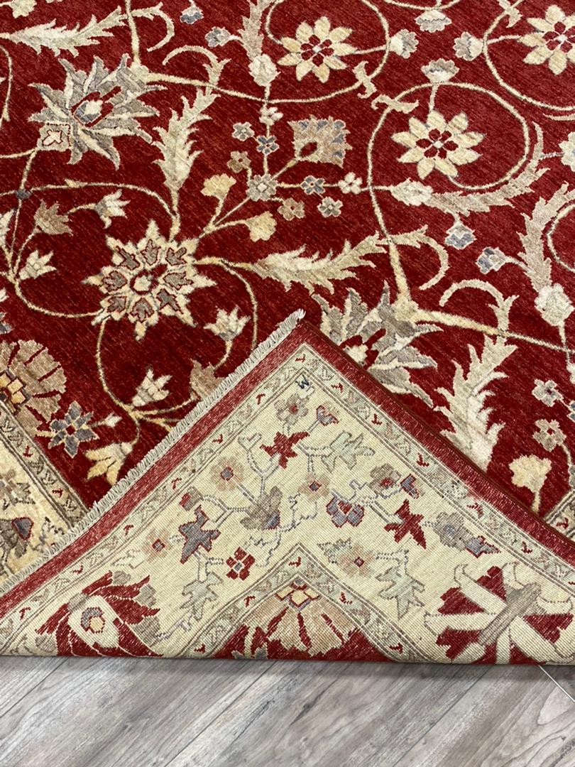 8'X10' Pakistan Handmade Red/Gold Floral Area Rug – 8' × 10'