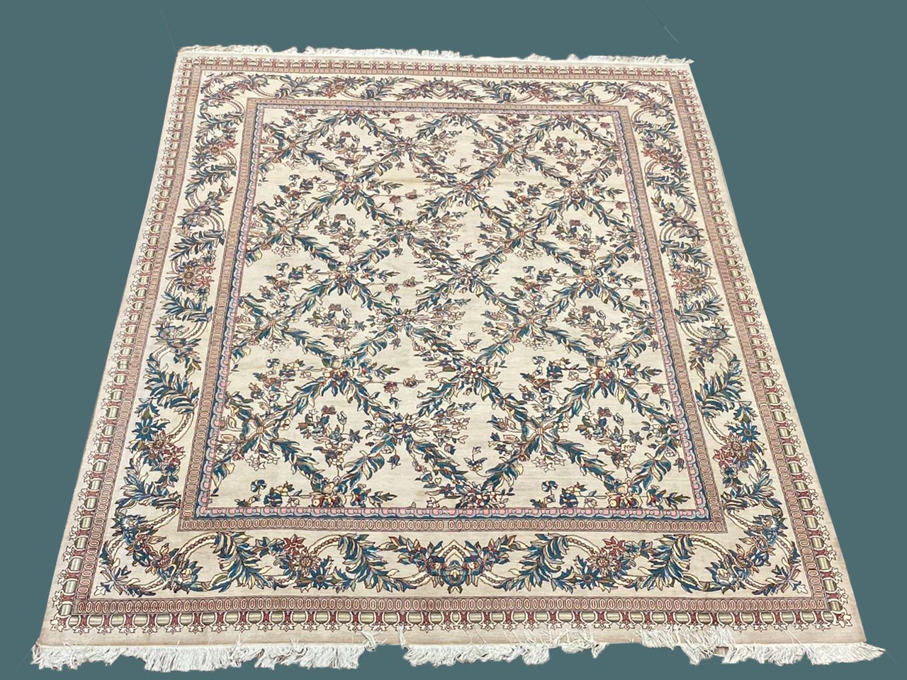 8x10 Pakistan Handmade Rhombus Almond/Riverbed Area Rug(Sold) – 8' × 10'