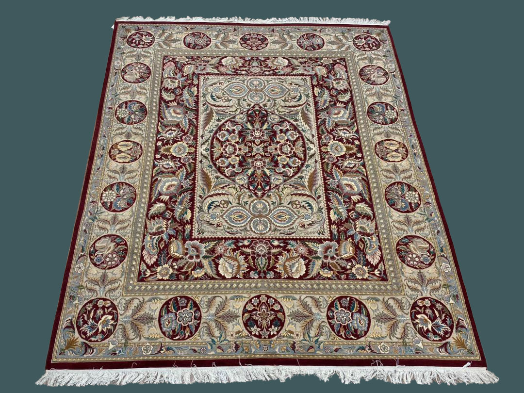 8x10 Pakistan Handmade Savannary Maroon/Gray Geometric/Floral Area Rug – 8' × 10'