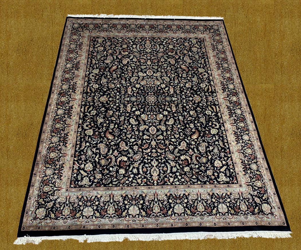 8x10 Pakistan Isfahan Hand Knotted Black/Cloudy Gray Oriental Rug – 8' × 10'