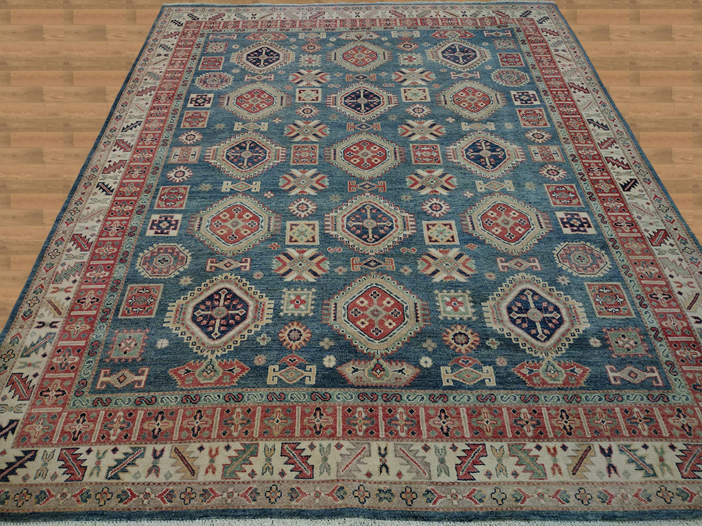 8'x10' Pakistan Kazak Handmade Blue Oriental Rug-574_23 – 8' × 10'