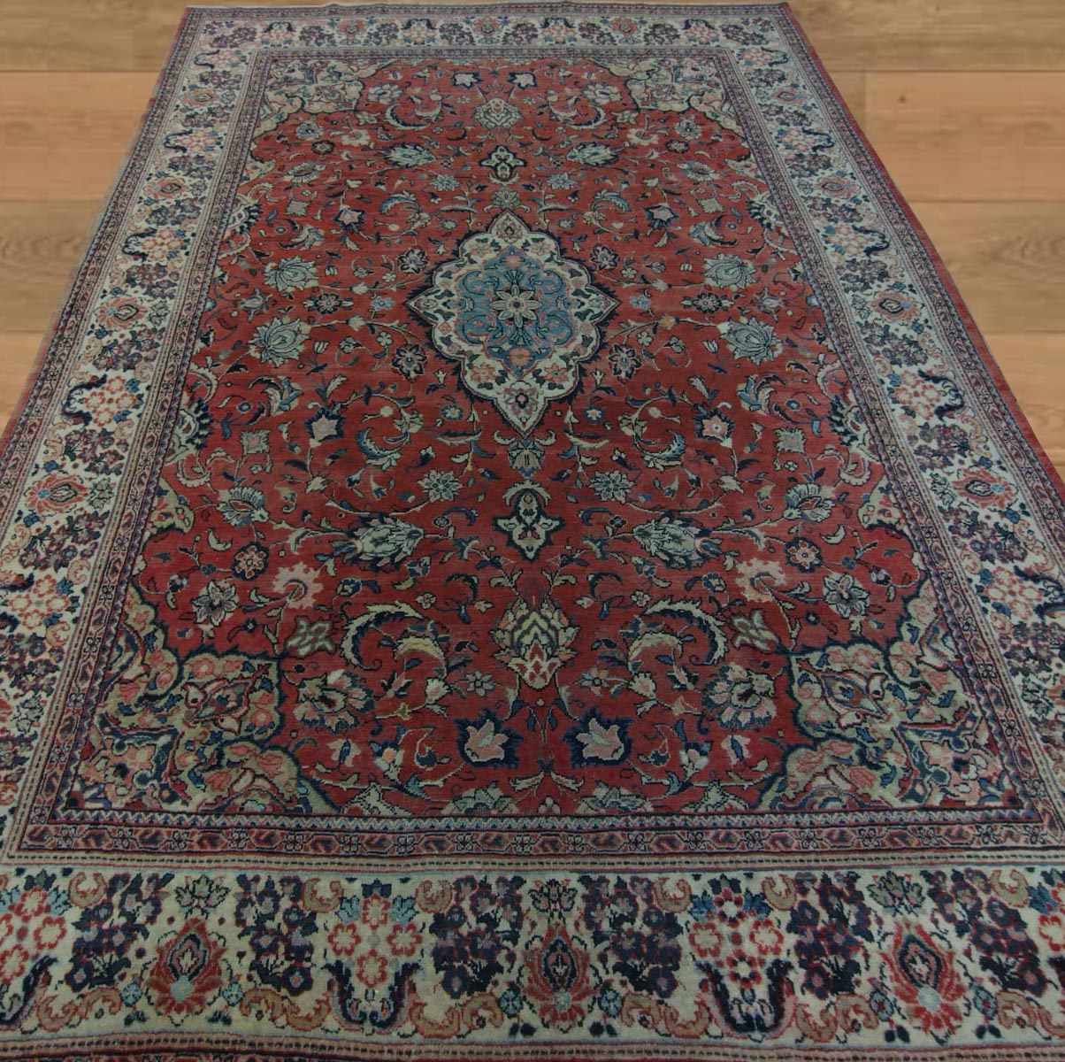 9'1"X12'7" Persian Sarouk Handmade Floral Area Rug – 9'1" × 12'7"