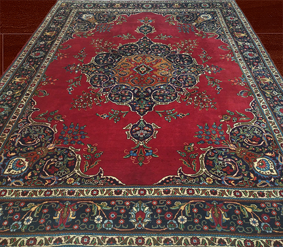 9'7" X 12'7" Hand Knotted Red,Blure Large Area Persian Rug – 9'7" × 12'7"