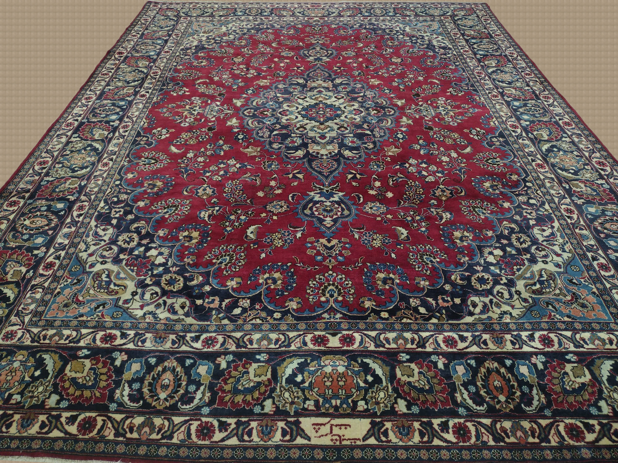 9'7" X 12'8" Persian Handmade Blue and Red Medallion Area Rug – 9'7" × 12'8"
