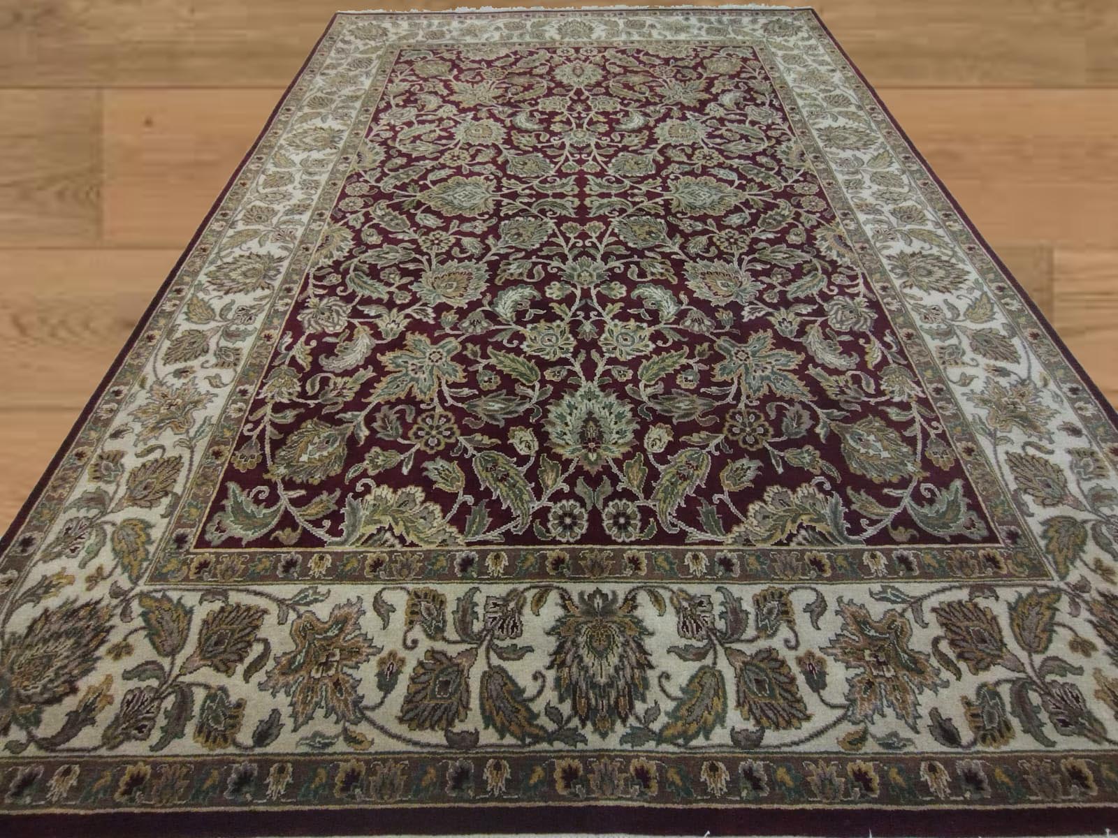 9'X12' Indian Handmade Maroon and beige Ornate Area Rug – 9' × 12'