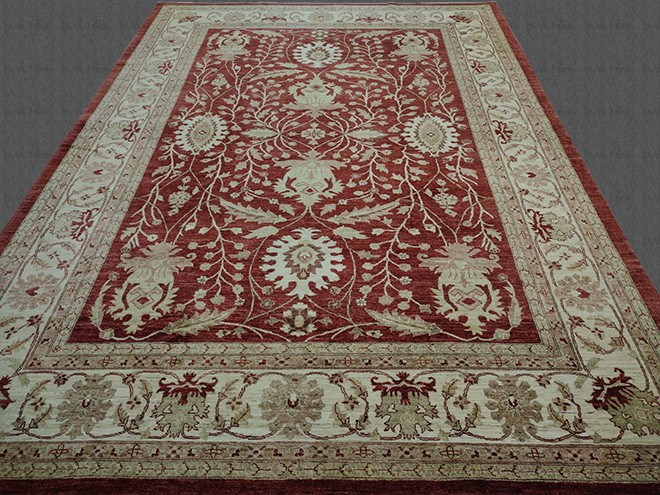 9'X12' Pakistan Handmade REd And Gold Floral Area Rug – 9' × 12'