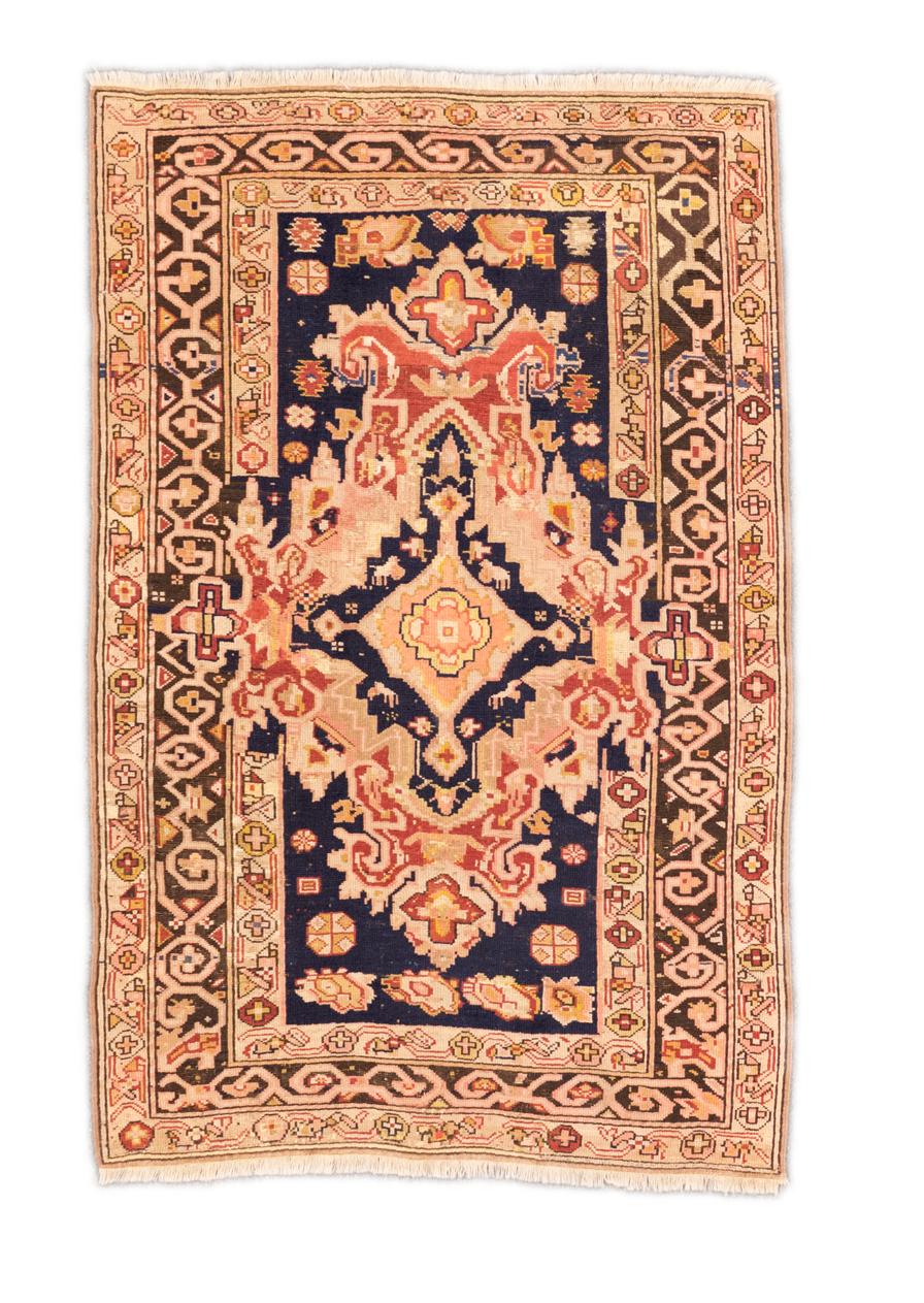 3'10"X5'7" Antique Russia coucasion Hand Woven Blue and Ivory Rug GL – 3'×5'