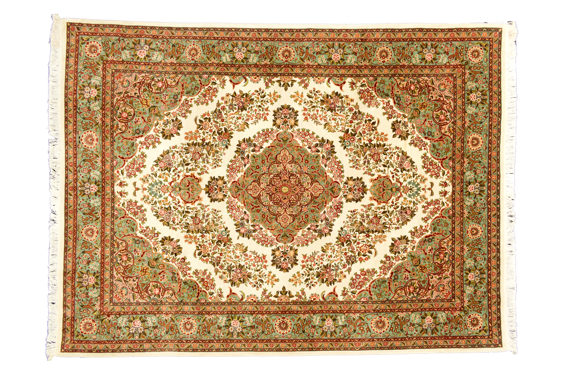 Cream and Lime Floral Rug