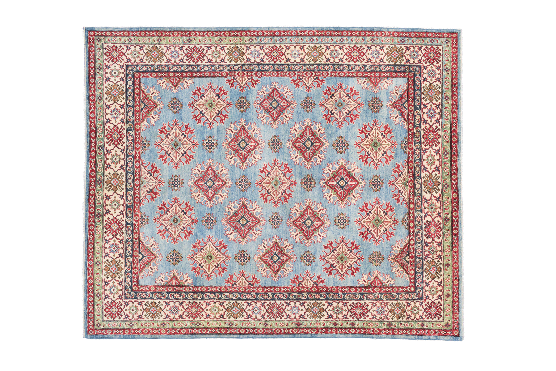 Light Blue and Red Tribal Rug