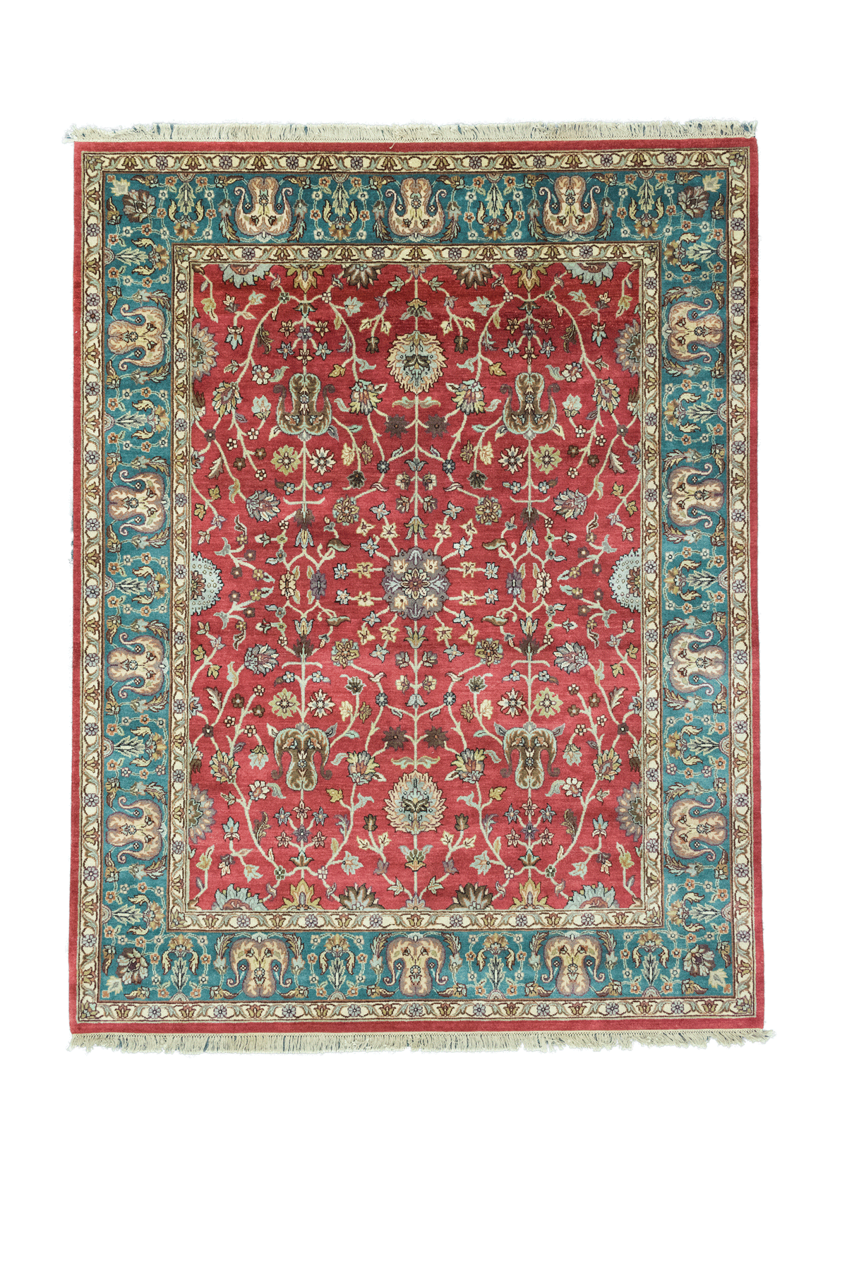 Peacock and Ruby Red Floral Rug