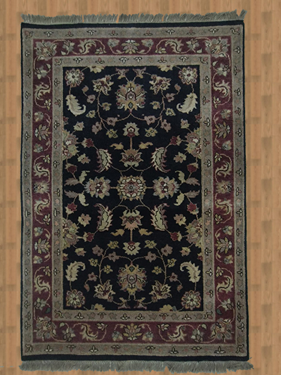 Woolen Hand Woven Indian Mahal Black And Red Area Rug
